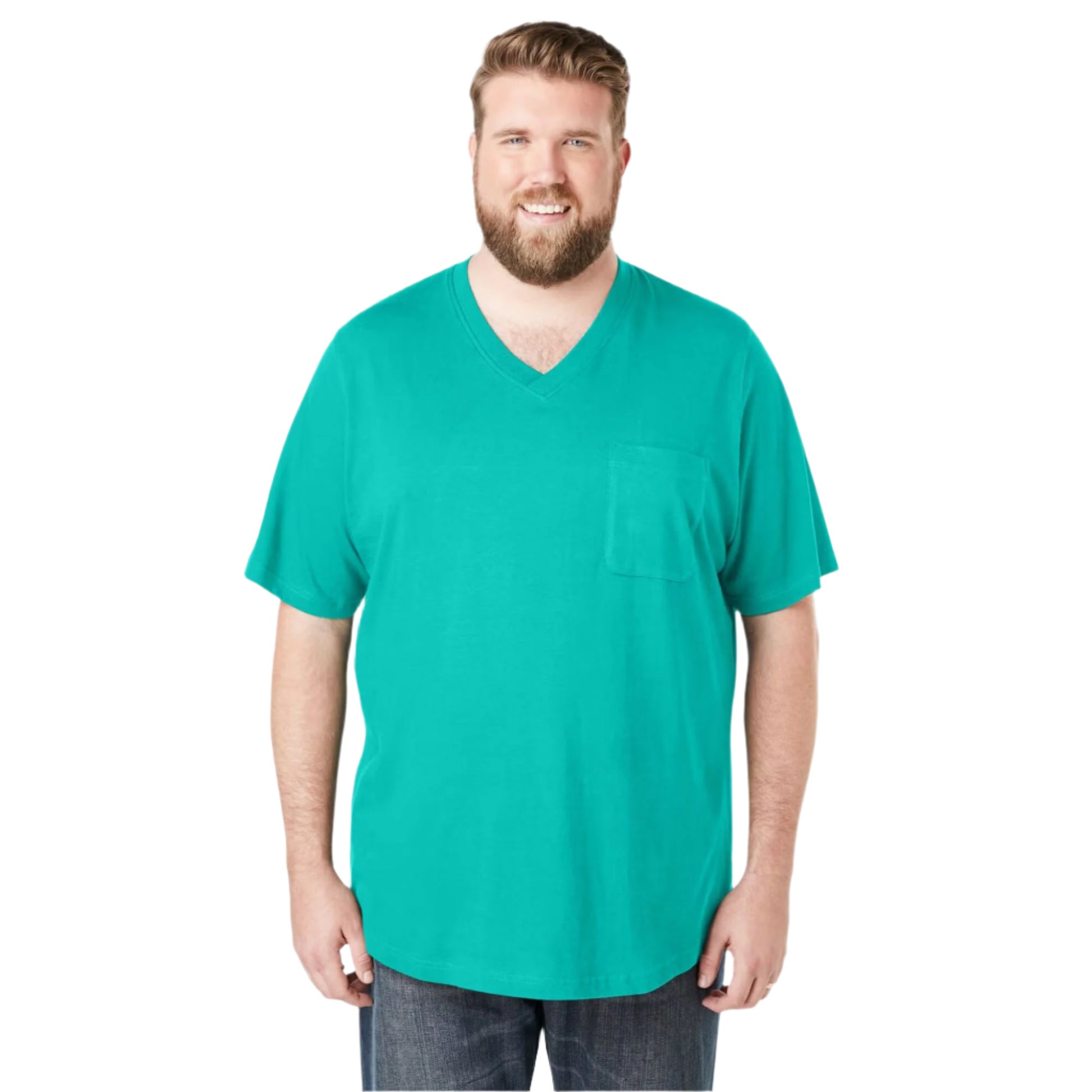 Tidal green V-neck T-shirt with chest pocket and relaxed Big & Tall fit


