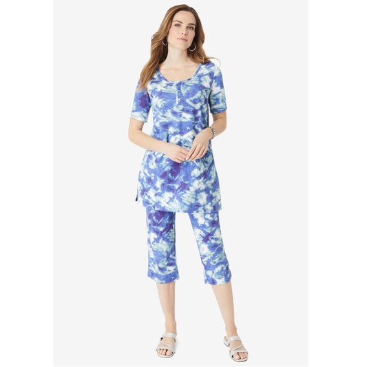 Tie Dye Printed Henley Capri Set PSW-8731