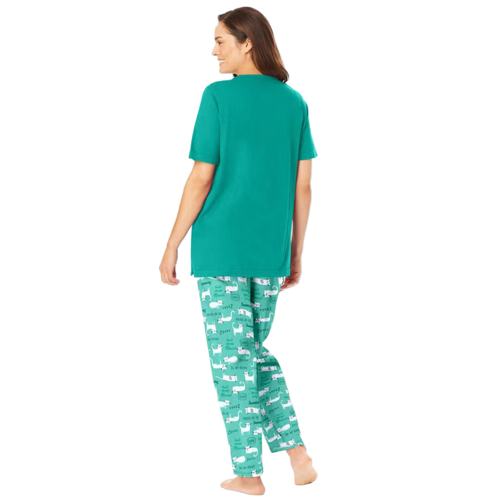 “Tropical Emerald Graphic Tee Pajama Set – cotton sleepwear with graphic top and matching printed pants”