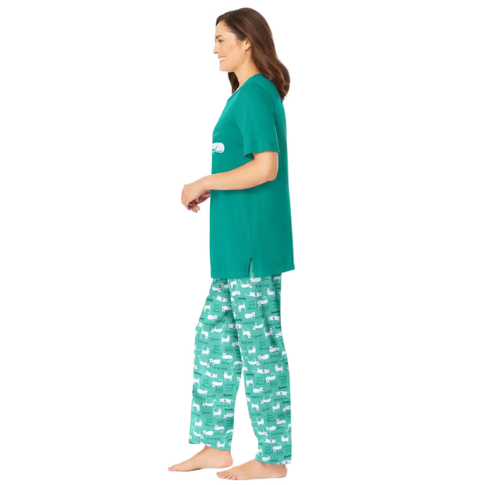 “Tropical Emerald Graphic Tee Pajama Set – cotton sleepwear with graphic top and matching printed pants”