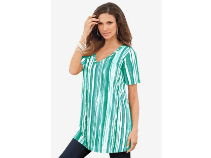 Tropical Emerald Watercolor Stripe Studded Tie-Dye Tunic PSW-6831