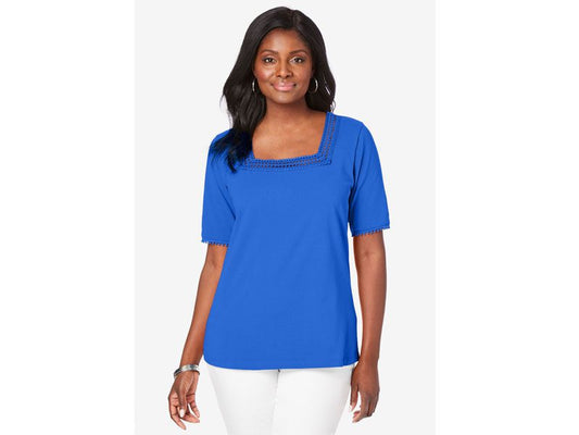 True Blue Square Neck Crochet T-Shirt PSW-7092