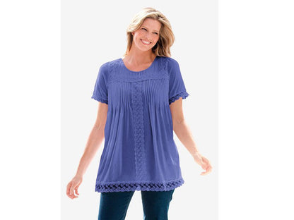 Tulip Purple Plus Size Women Lace-Trim Pintucked Tunic PSW-5719