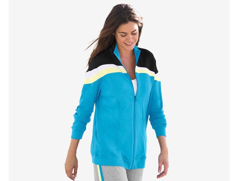 Turquoise Blue Stripe Color Block Jacket PSW-6043