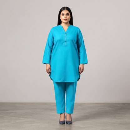 Turquoise Irish Linen Co-Ord Set made from lightweight breathable Irish Linen fabric 