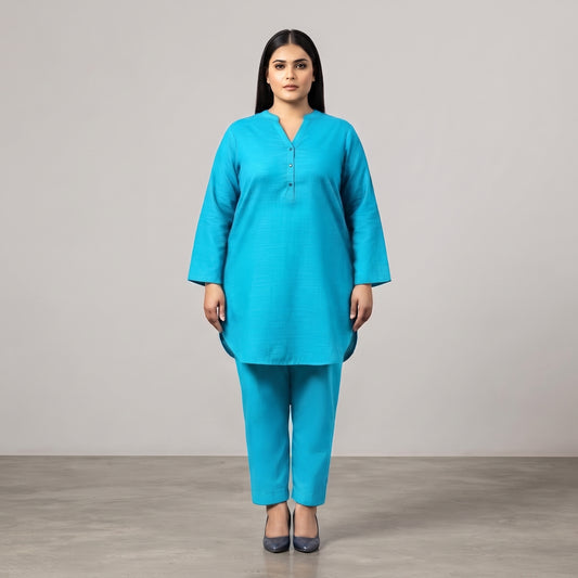 Turquoise Irish Linen Co-Ord Set made from lightweight breathable Irish Linen fabric 