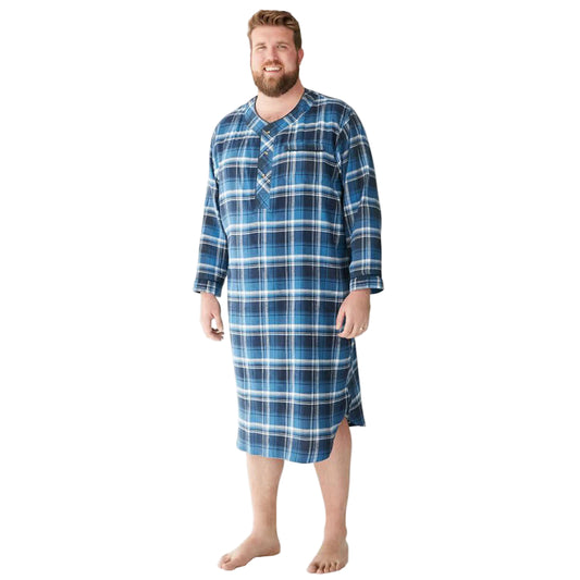 Flat-lay of Twilight Plaid Flannel Nightshirt on neutral background