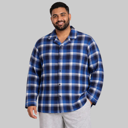 Twilight plaid flannel night shirt made from soft brushed cotton with a relaxed fit and classic plaid pattern shown on a plain background.