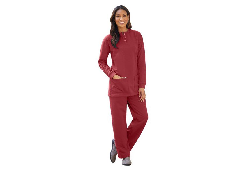 Deep Brick Fleece Henley Pajama Set PSW-5072