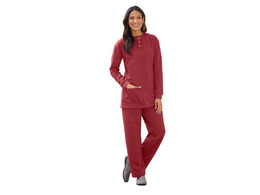 Deep Brick Fleece Henley Pajama Set PSW-5072