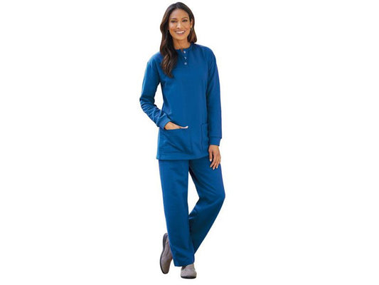 Royal blue Fleece Henley Pajama Set PSW-5078