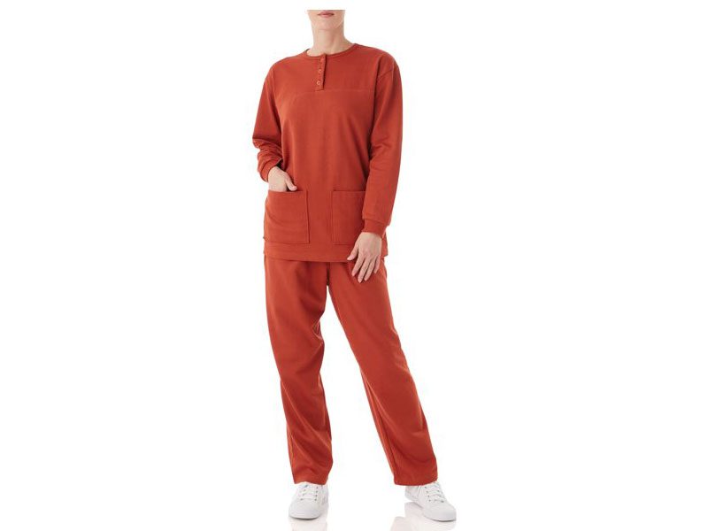 Rust Fleece Henley Pajama Set PSW-5076