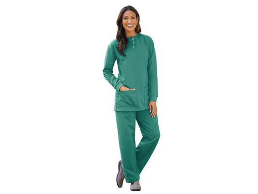 Teal Green Fleece Henley Pajama Set PSW-5077