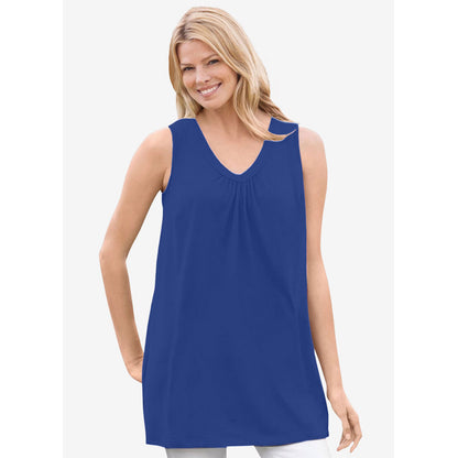 Ultra Blue Perfect Short-Sleeve Shirred V-Neck Tunic PSW-7976