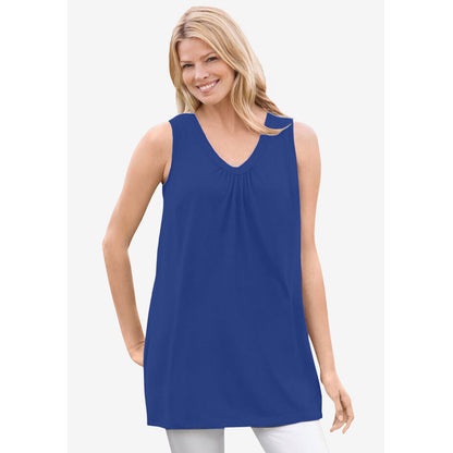 Ultra Blue Perfect Sleeveless Shirred V-Neck Tunic PSW-8515