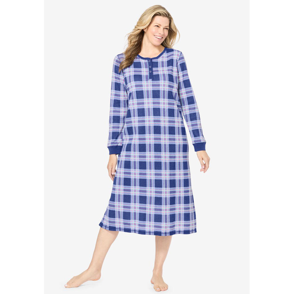 Ultra Blue Plaid Thermal Henley Nightgown PSW-8627