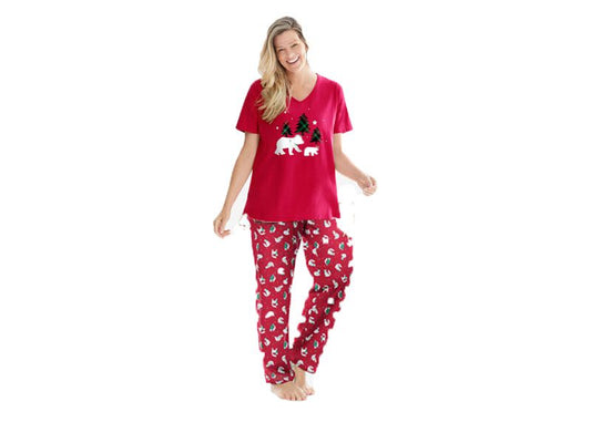 Classic Red Short Sleeve Graphic Tee PJ Set PSW-7122