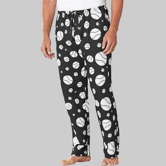 Black Baseball Cotton Flannel Pajama Pants PSM-6756