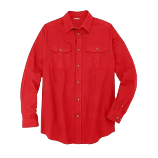 Red solid flannel shirt with horn buttons and chest pockets in Big & Tall sizing

