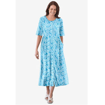 Paradise Blue Pretty Blossom Button-Front Essential Dress PSW-9126