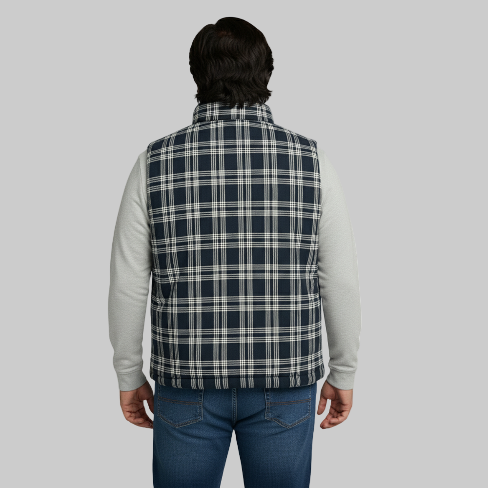 Navy Checkered Plus Size Sleeveless Puffer Vest PSM-9991