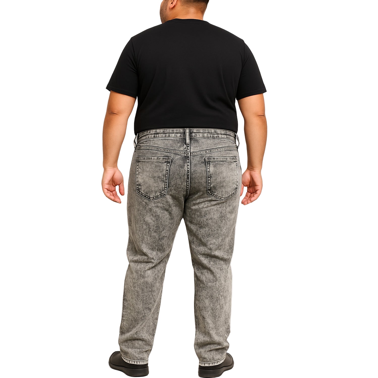 Vintage grey-black acid-wash straight-fit jeans with button fastening, zip fly, and 5-pocket styling.