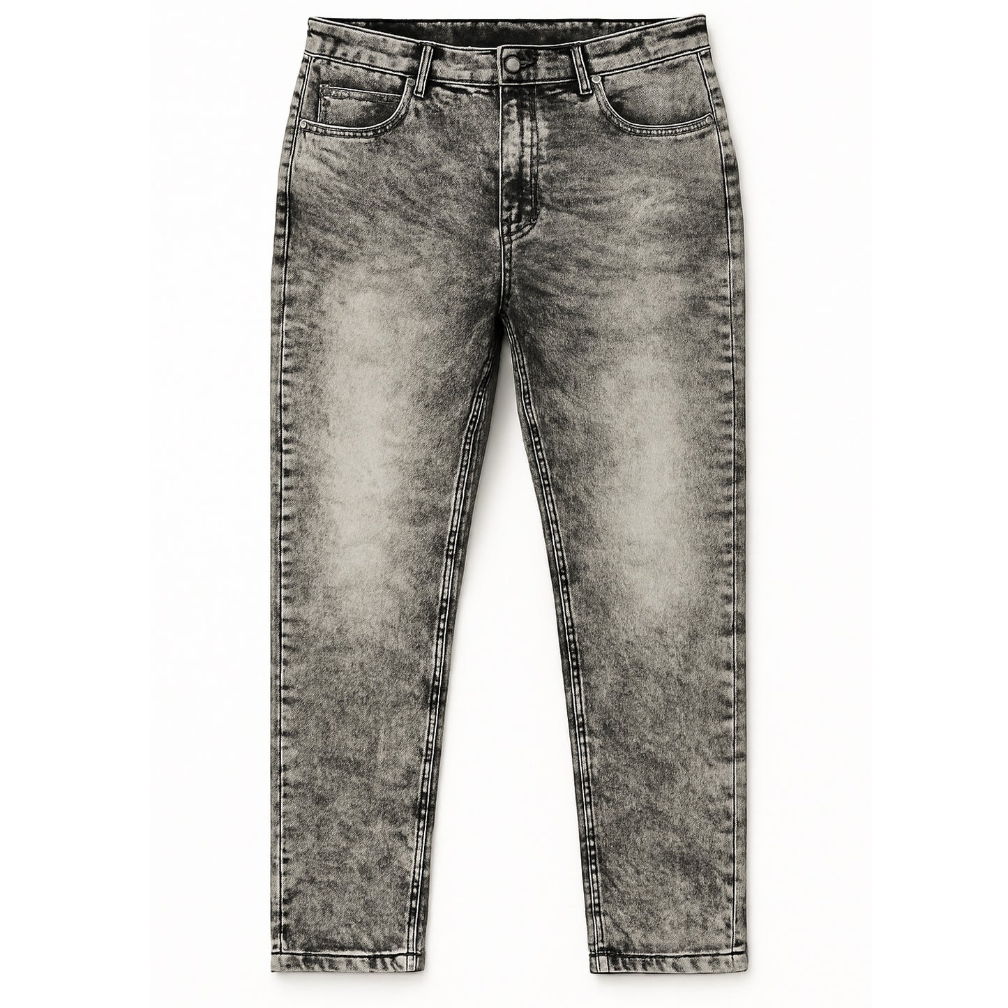 Vintage grey-black acid-wash straight-fit jeans with button fastening, zip fly, and 5-pocket styling.