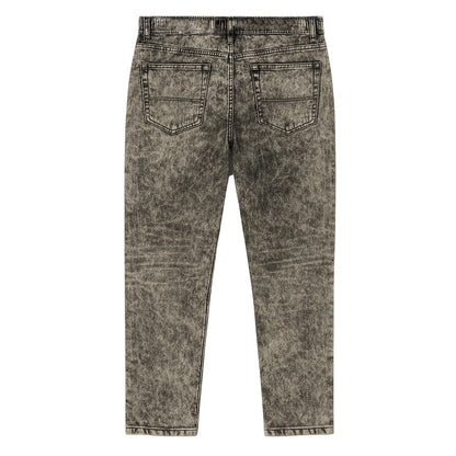 Vintage grey-black acid-wash straight-fit jeans with button fastening, zip fly, and 5-pocket styling.