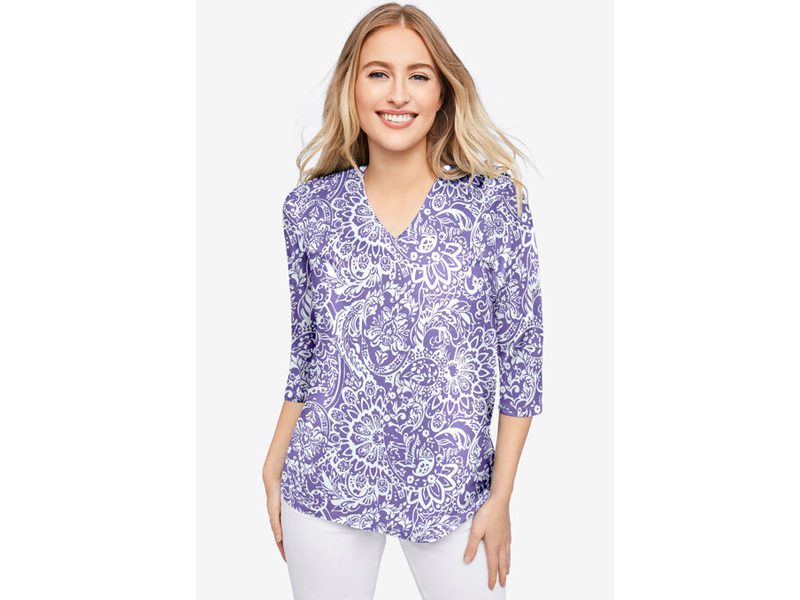 Vintage Lavender Scroll Medallion V Neck T-Shirt PSW-6441