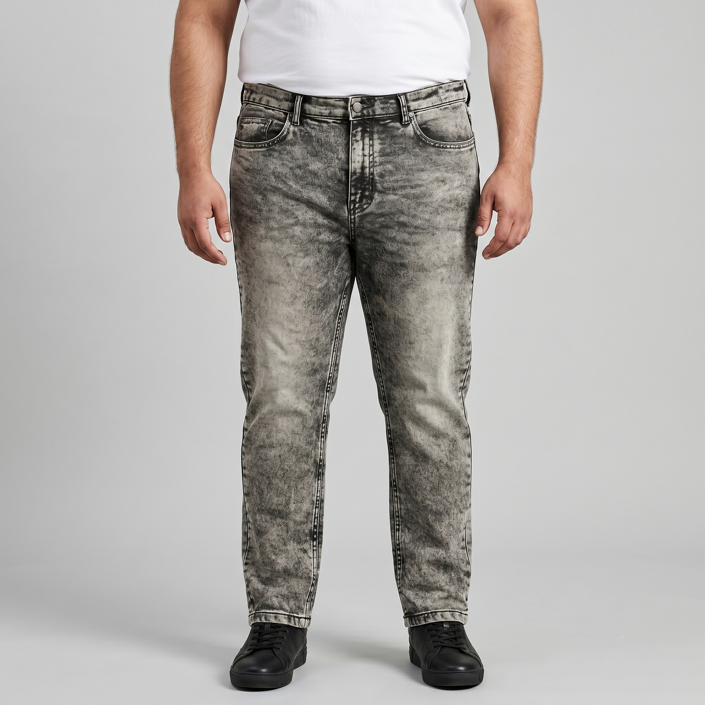 Vintage Grey-Black Acid-Wash Straight-Fit Jeans PSM-10141