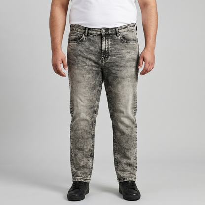Vintage Grey-Black Acid-Wash Straight-Fit Jeans PSM-10141