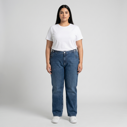 Vintage Indigo Button Detail Straight Fit Denim Jeans PSW-11084