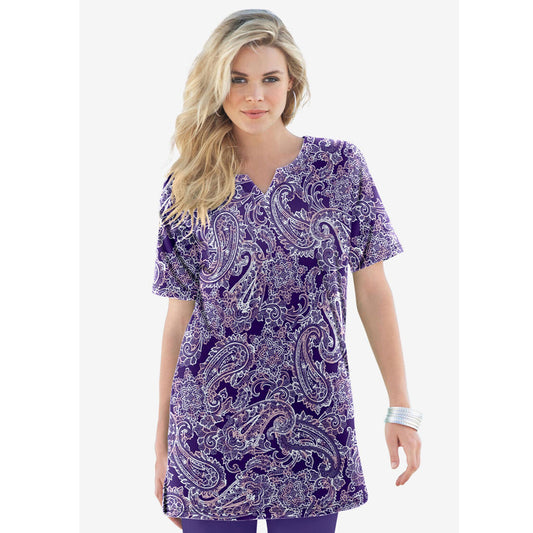 Violet Lace Paisley Notch-Neck Soft Knit Tunic PSW-8019