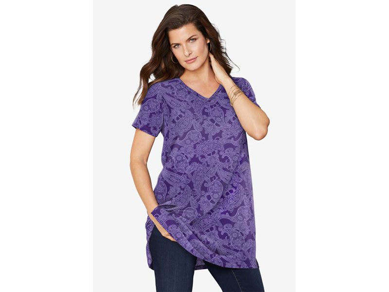 Violet Lavender Paisley Short-Sleeve V-Neck Ultimate Tunic PSW-7152