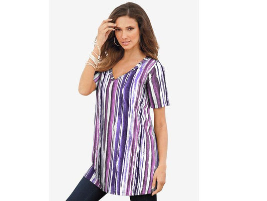 Violet Watercolor Stripe Studded Tie-Dye Tunic PSW-5715