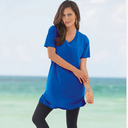 Vivid Blue Short-Sleeve V-Neck Ultimate Tunic PSW-8031