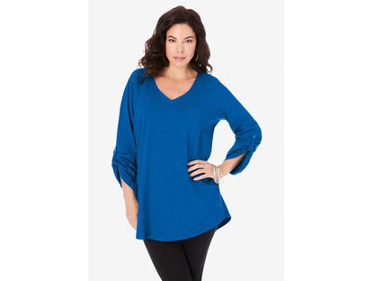 Vivid Blue Textured Slub Knit Boyfriend Long Sleeve Tunic PSW-6608