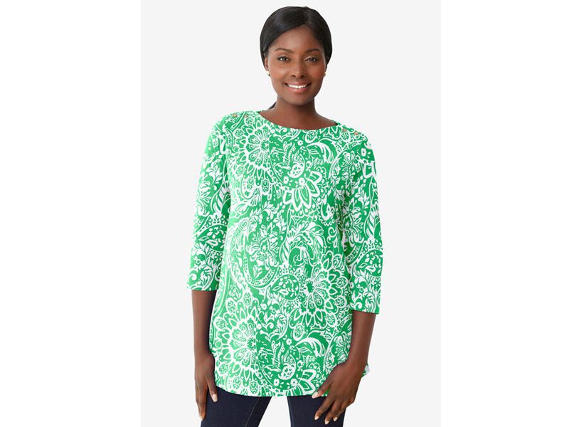 Vivid Green Scroll Medallion Boatneck Tunic PSW-6510