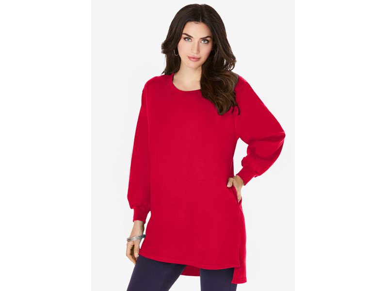 Vivid Red Blouson Sleeve High-Low Sweatshirt PSW-7279