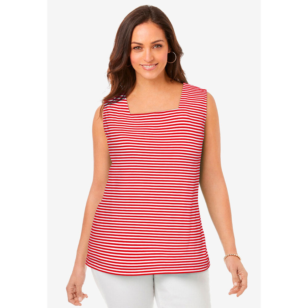 Vivid Red Feeder Stripe Square Neck Tank PSW-7953