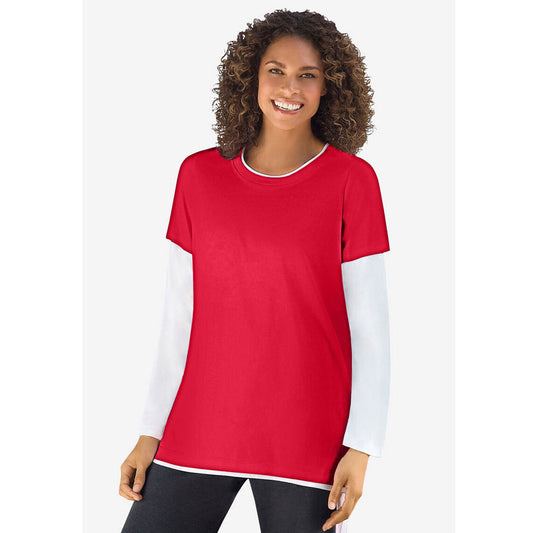 Vivid Red Layered-Look Crewneck Tee PSW-8047