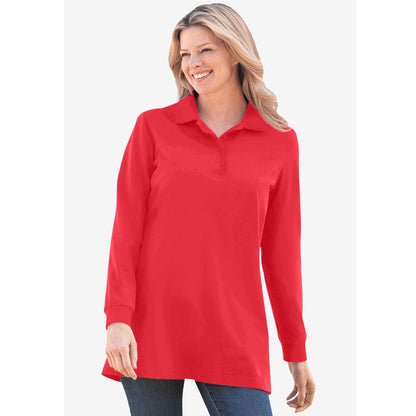 Vivid Red Long-Sleeve Polo Shirt PSW-8187