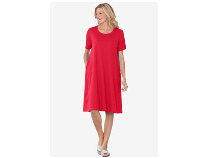 Vivid Red Short-Sleeve Crewneck Tee Dress PSW-6237