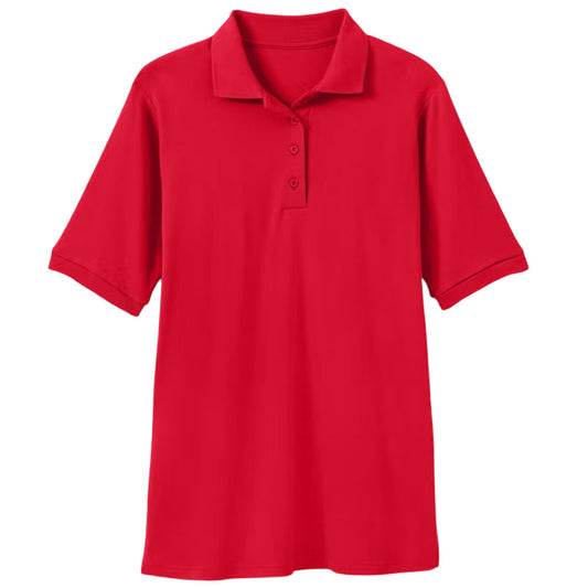 Vivid Red Short Sleeve Polo Tunic – Cotton Blend T-Shirt with Button Placket and Hem Slits