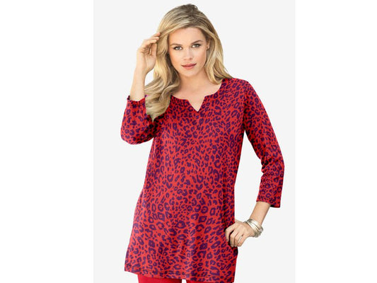 Spots Three-Quarter Notch-Neck Soft Knit Tunic PSW-6326