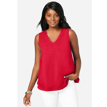 Vivid Red Stretch Cotton V-Neck Trapeze Tank PSW-7959