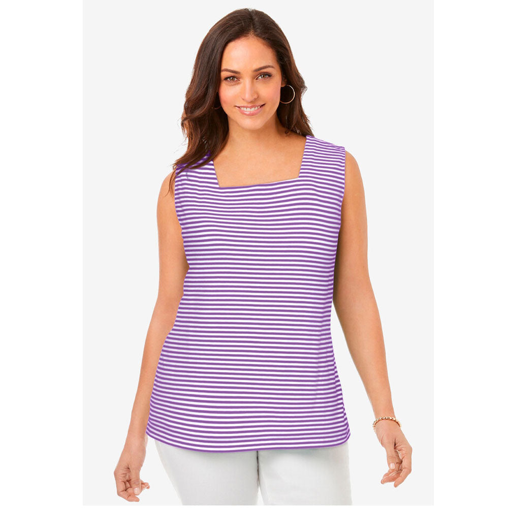 Voilet Feeder Stripe Square Neck Tank PSW-7955