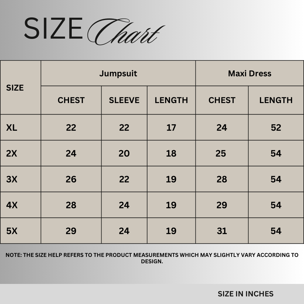Size chart for PowerFit Plus Size Full-Length Jumpsuit PSW-10829