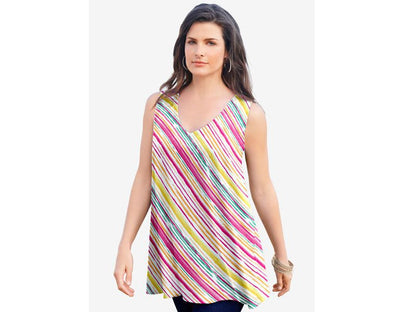 Warm Watercolor Stripe Plus Size Women Swing Ultimate Tank PSW-5703