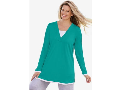 Waterfall Long-Sleeve Layered-Look V-Neckline Tunic PSW-6323